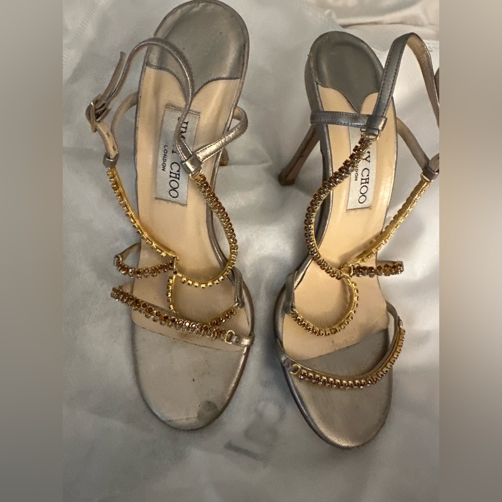 Jimmy Choo crystal and metallic high heels